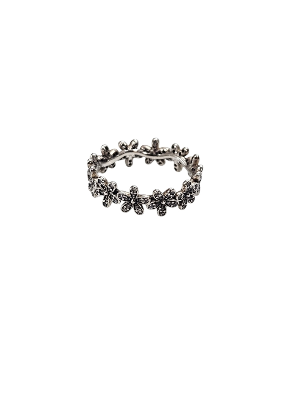 Pandora Daisy Flower Band Ring Size 54 US 7 Silver CZ